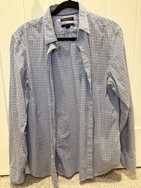 Banana Republic Light Blue and White Check Button-Down Shirt